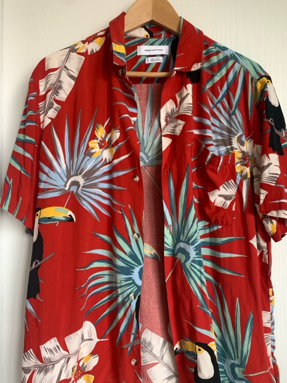 Urban Outfitters Red Tropical Toucan Print Button-Up